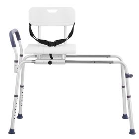 Sliding Tub Transfer Bench, Height Adjustable Bathtub Transfer Bench with Cut-Out Seat, Reversible Backrest & Safety Belt
