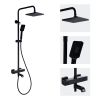 Shower Faucet Set 8" Square Shower Head 3 Function Thermostatic Rainfall Shower Faucet Set Handheld Sprayer Tub Spout with Constant Temperature Matte