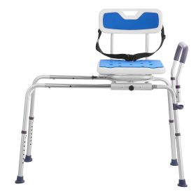 Sliding Tub Transfer Bench with 360 Degree Swivel Seat, Height Adjustable Bathtub Transfer Bench with Armrest & Safety Belt