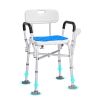 Shower Chair Seat with Padded Arms and Back, Shower Stool with Reinforced CrossBar, Adjustable Height Bench Bath Chair for Elderly Disabled