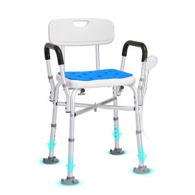 Shower Chair Seat with Padded Arms and Back, Shower Stool with Reinforced CrossBar, Adjustable Height Bench Bath Chair for Elderly Disabled