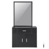Salon Organizer, Wall-Hanging Unit for Hairdressers, Complete with 3 Holders, Mirror, Dual-Door Storage, and Single Drawer, Black