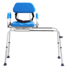 Sliding Tub Transfer Bench with 360 Degree Swivel Seat, Sliding Shower Chair with Pivoting Armrest & Padded Seat and Safety Belt