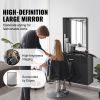 Salon Organizer, Wall-Hanging Unit for Hairdressers, Complete with 3 Holders, Mirror, Dual-Door Storage, and Single Drawer, Black