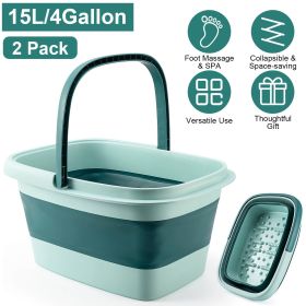 2 Pack Collapsible Foot Bath Basin 15L/4Gallon Foot Soak Tub Multifunctional Foot Bucket with Handle 8 Massage Rollers 54 SPA Bumps (Type: Foot Bath Basin)